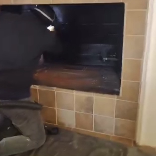 Gas fireplace logs and burner area